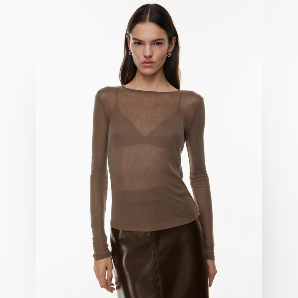 Wilfred Sheer Brown Long Sleeve Crewneck Top